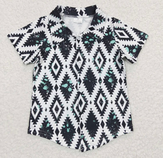 Boys Button Up - Black Turquoise