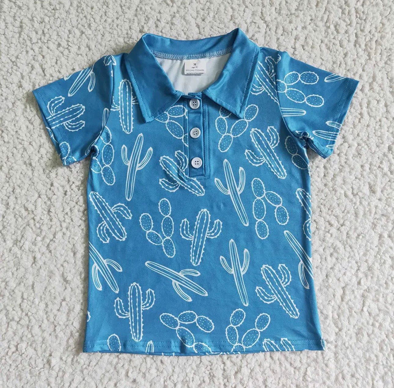 Boys Short sleeve button up blue catcus