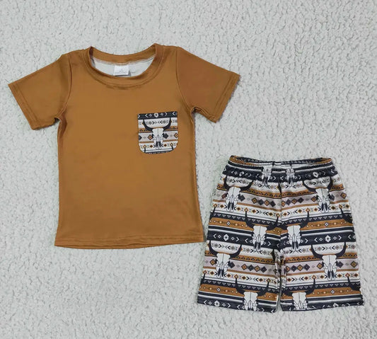 Boys Long horn shorts and tshirt set